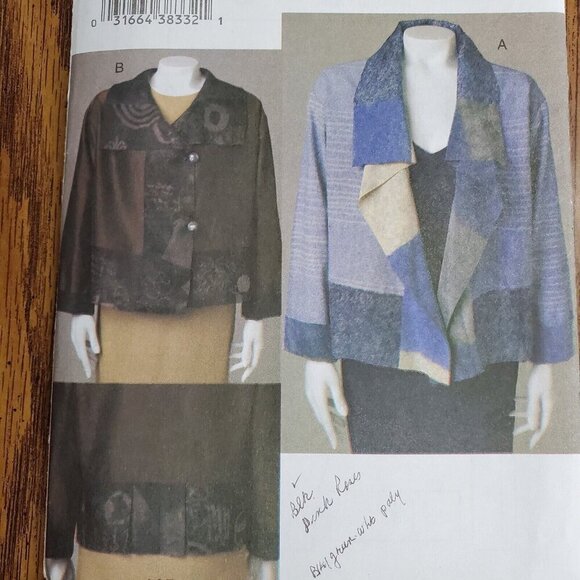 00s Vogue Pattern V7907 Loose Fitting Artsy Boxy Jacket Scarf Square Collar S M - Picture 1 of 3
